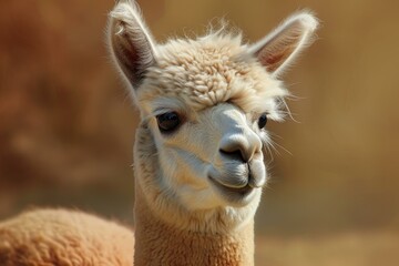 Obraz premium Curious Alpaca domestic farm closeup. Farm animal. Generate Ai