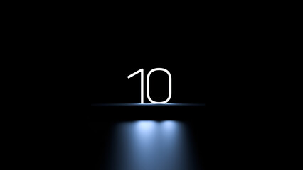 Number 10.Illuminated 10 number,sign,tenth place,wallpaper. 3D render