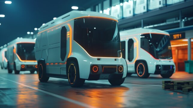 Group of White Buses Parked Together