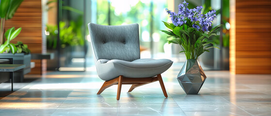 Contemporary White Chair in a Bright Interior, Elegant and Minimalist Design with Natural Wood Accents