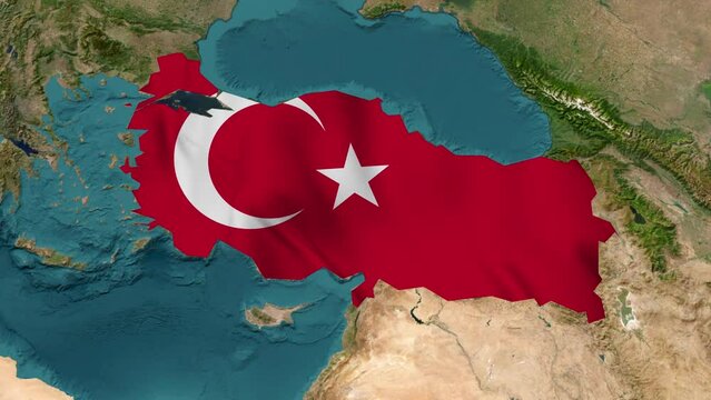 Turkey map with waving flag