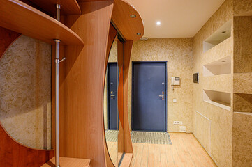standard room interior apartment. room doors, renovation corridor lobby entrance hall