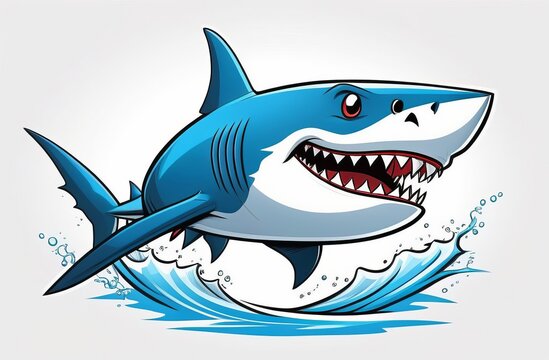 Dynamic illustration of shark breaking through a splash, on white background