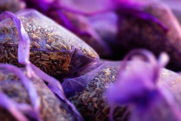 Lavender bud dry flower sachet fragrant bags, purple organza pouch with natural dried lavender...