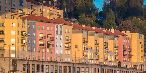 Row of houses in Massarelos area of Porto city, Portugal - obrazy, fototapety, plakaty