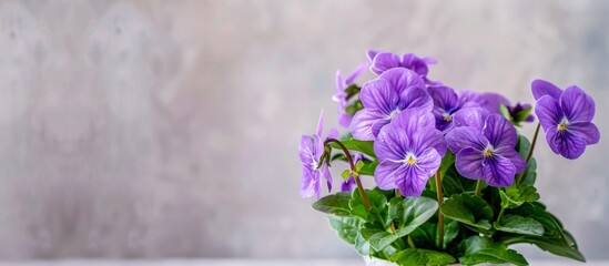 Purple flowers in a white vase on a table