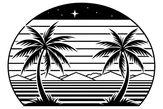 ree on the beach & retro-vintage-sunset--unique-design--each-image vector illustration 