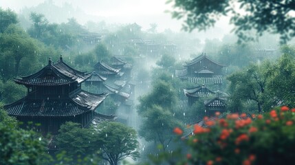 Chinese Heritage: Ink Painting of Traditional Architecture