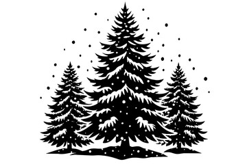 christmas trees set &un-sapin-en-neig--entour--de-petits-sapins vector illustration