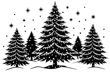 christmas trees set &un-sapin-en-neig--entour--de-petits-sapins vector illustration