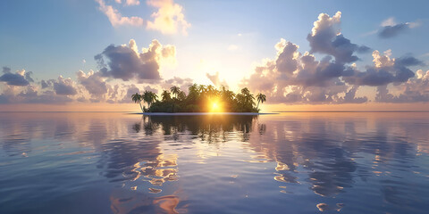 Breathtaking Sunset View of Serene Island - obrazy, fototapety, plakaty