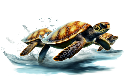 Turtle swimming on transparent background