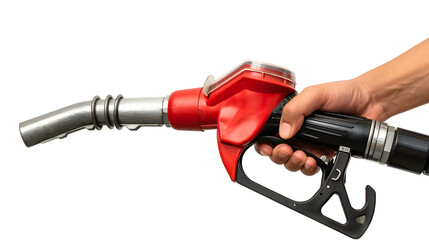 Hand holding Fuel nozzle isolated on transparent background