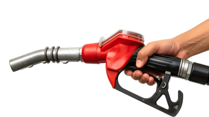 Hand holding Fuel nozzle isolated on transparent background