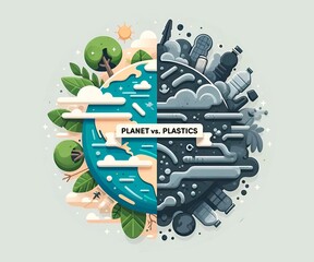 Minimalistic illustration for earth day with a planet vs. plastics concept.