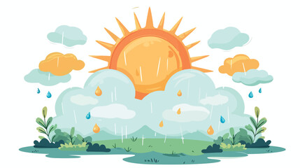 Sun and cloudy weather. Vector illustration. Flat vec - obrazy, fototapety, plakaty