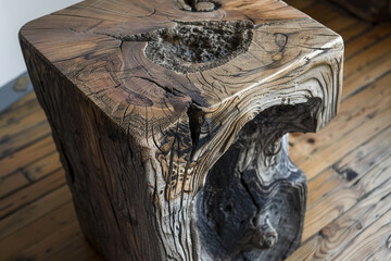 A rustic wooden side table featuring natural knots and woodgrain textures.