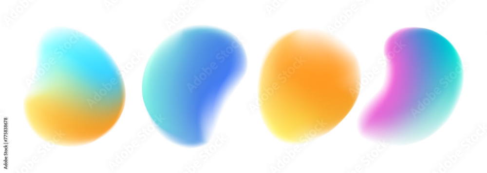 Poster set of summer theme blurred liquid shapes. summertime color gradients. fluid dynamic elements for se