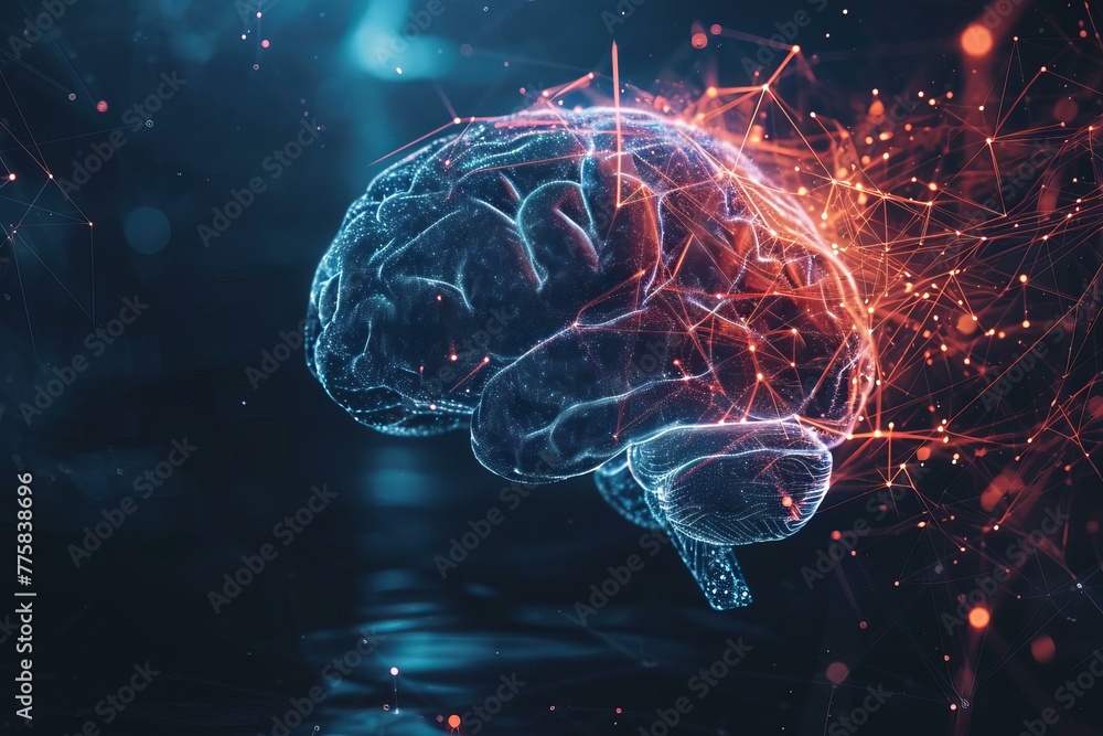 Poster intellectual analysis concept brain. ai futuristic network. generate ai