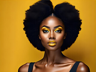 Radiant Black Goddesses on Yellow Background(Generative AI)