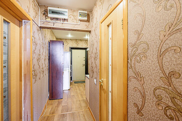standard room interior apartment. room doors, renovation corridor lobby entrance hall
