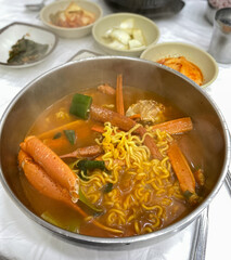Crab ramen, on the table, close-up