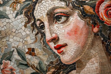 Radiant Ancient antique sun mosaic. Golden historical stone decorative ceramic. Generate ai