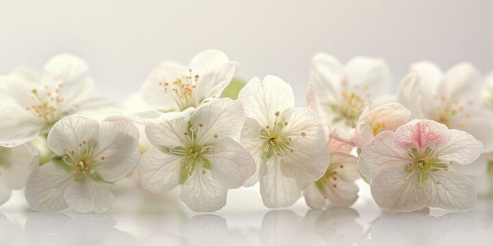 A close up of a bunch of flowers on a table, Spring close-up image of apple blossoms