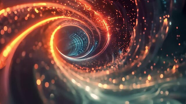 Abstract digital wormhole, futuristic science fiction tunnel with glowing particles. Suitable for technology or space themes