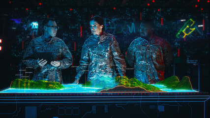Futuristic Warfare: Top Military Intelligence Specialists use Augmented Reality Holographic Table...