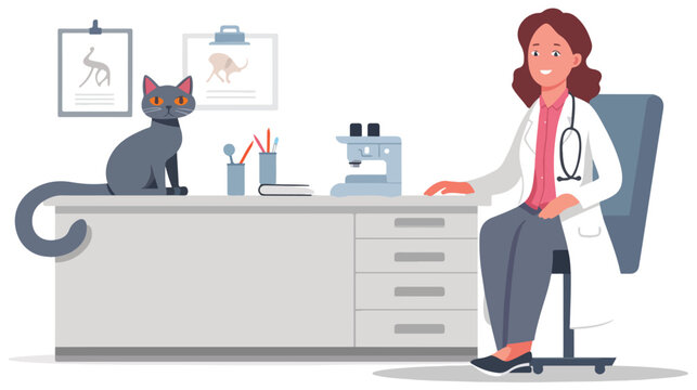 Veterinarian in the office with a cat Flat vector isolated