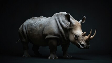 Powerful Rhino Presence Standing Out in the Darkness - obrazy, fototapety, plakaty