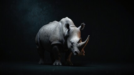 Powerful Rhino Presence Standing Out in the Darkness