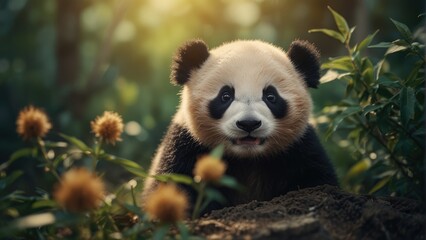Obraz premium The Charm of Innocence Baby Panda's Curious Expression Melts Hearts