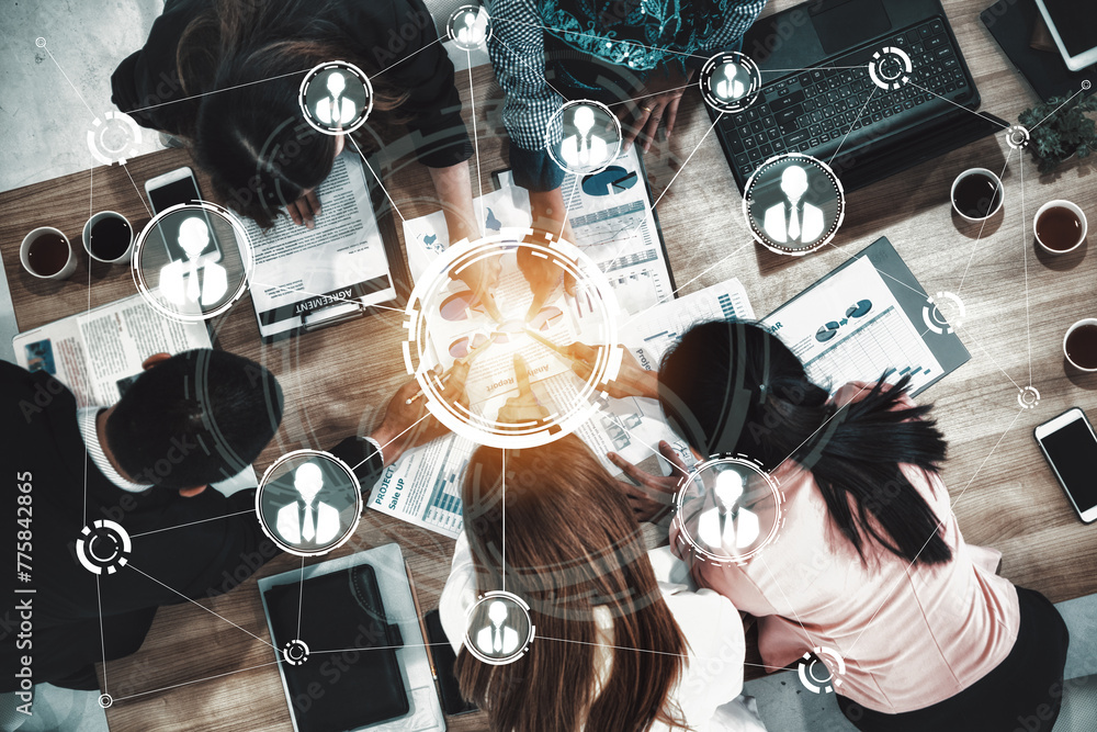 Poster human resources recruitment and people networking concept. modern graphic interface showing professi