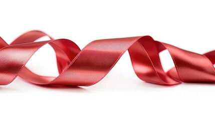 Shiny satin ribbon in red color isolated on white background close up. Ribbon image for decoration design, red ribbon isolated on white background , Curled spiral red ribbon tape isolated on white 