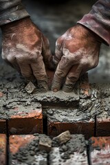 Capturing the essence of hard work and precision  a bricklayer expertly lays brick on cement mix on a construction site, embodying the drive to alleviate the housing crisis with affordable housing