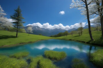 Spring, mountain, beautiful blue sky