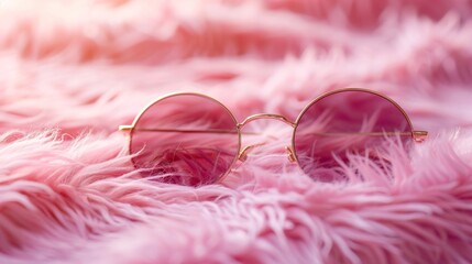 A trendy pair of sunglasses is positioned on top of a soft pink blanket
