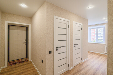 standard room interior apartment. room doors, renovation corridor lobby entrance hall