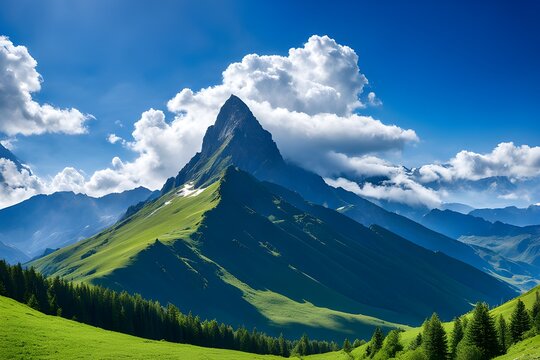 Spring, mountain, beautiful blue sky