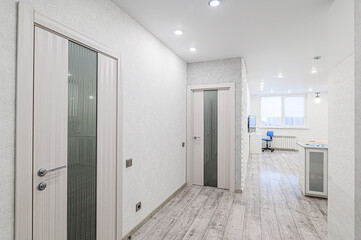 standard room interior apartment. room doors, renovation corridor lobby entrance hall
