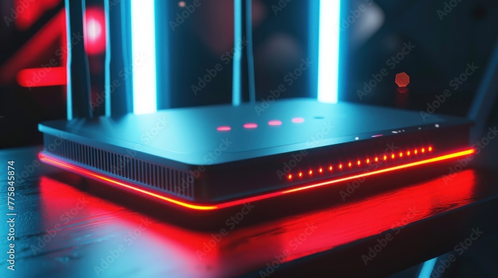 Poster modern high-speed 5g router design, secure home networks with high bandwidth internet technology.