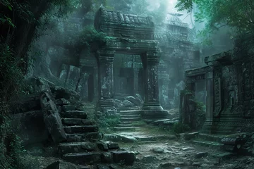 Fotobehang Verdant Ancient temple forest. Architecture famous. Generate Ai © anatolir