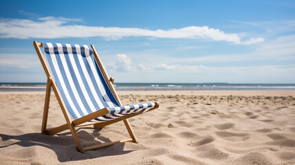 Beach Vacation: Striped Deck Chair on the Sunny Seashore