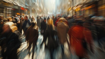 Beautiful motion blur of people walking in the morning rush hour, busy modern life concept....