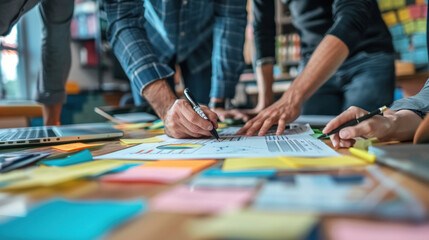 Entrepreneur analyzing reports and strategies with colleagues during productive business meeting.