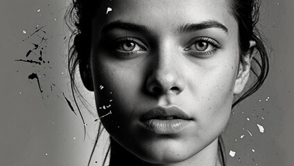 A black and white photo of a woman's face

