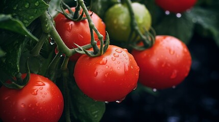 A bunch of red tomatoes  with dew drops - Powered by Adobe