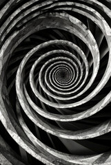 Hypnotic Black and White Spiral Pattern, backdrop. Close-up view of concentric black and white spiral creating an optical illusion, delusion poster. Abstract backgrounds concept. Copy ad text space